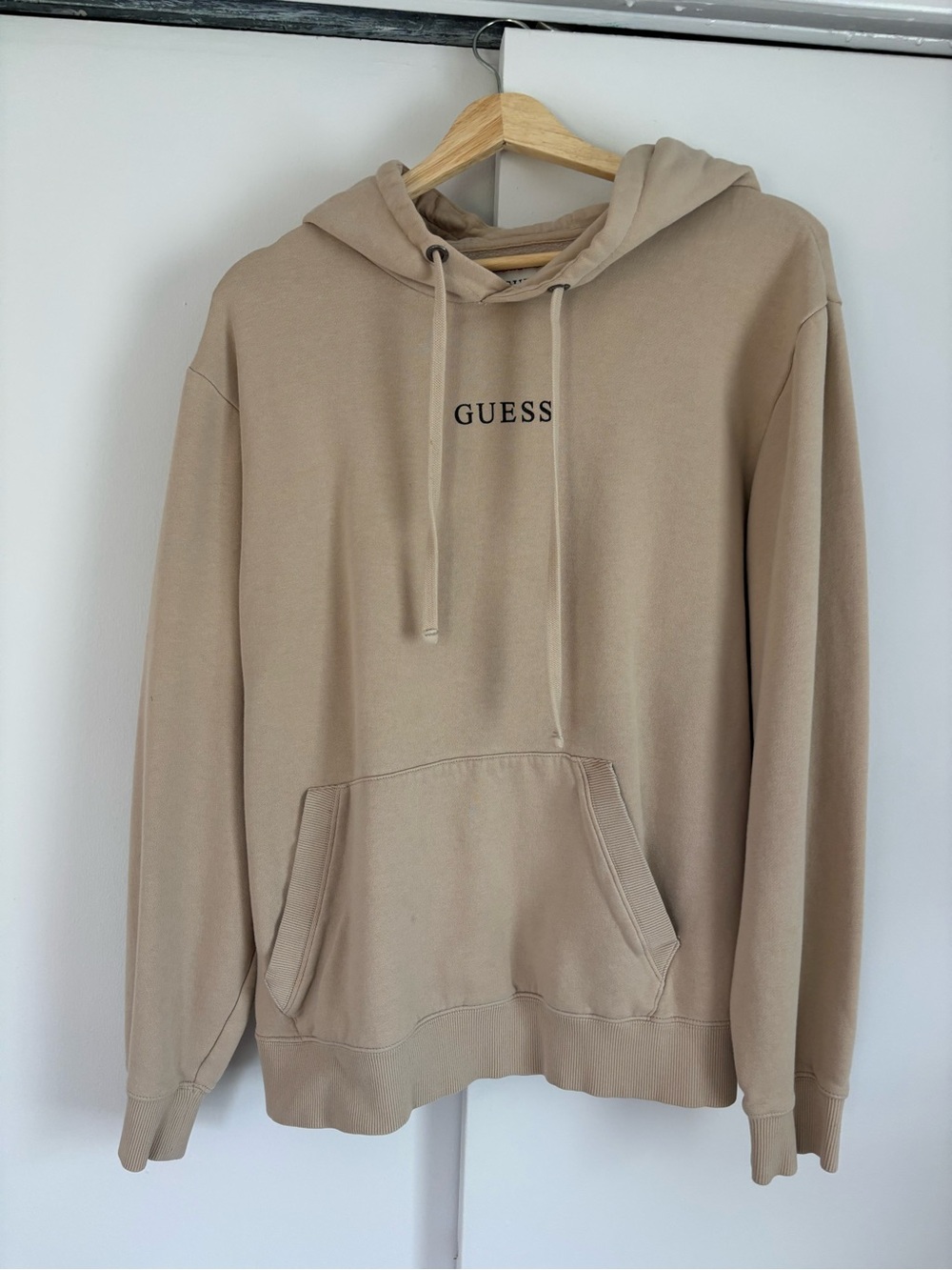 GUESS Beige Men's Pullover Hoodie with Front Pocket